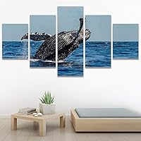 SIGNWIN 5 Panel Canvas Wall Art Modern Art Dolphin Expressive Marine Life Multicolor Nautical Photography Whale for Home Decorations Ready to Hang - 60