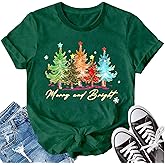 LBP Merry Christmas Shirt for Women Merry and Bright Christmas T-Shirt Xmas Holiday Tee Tops