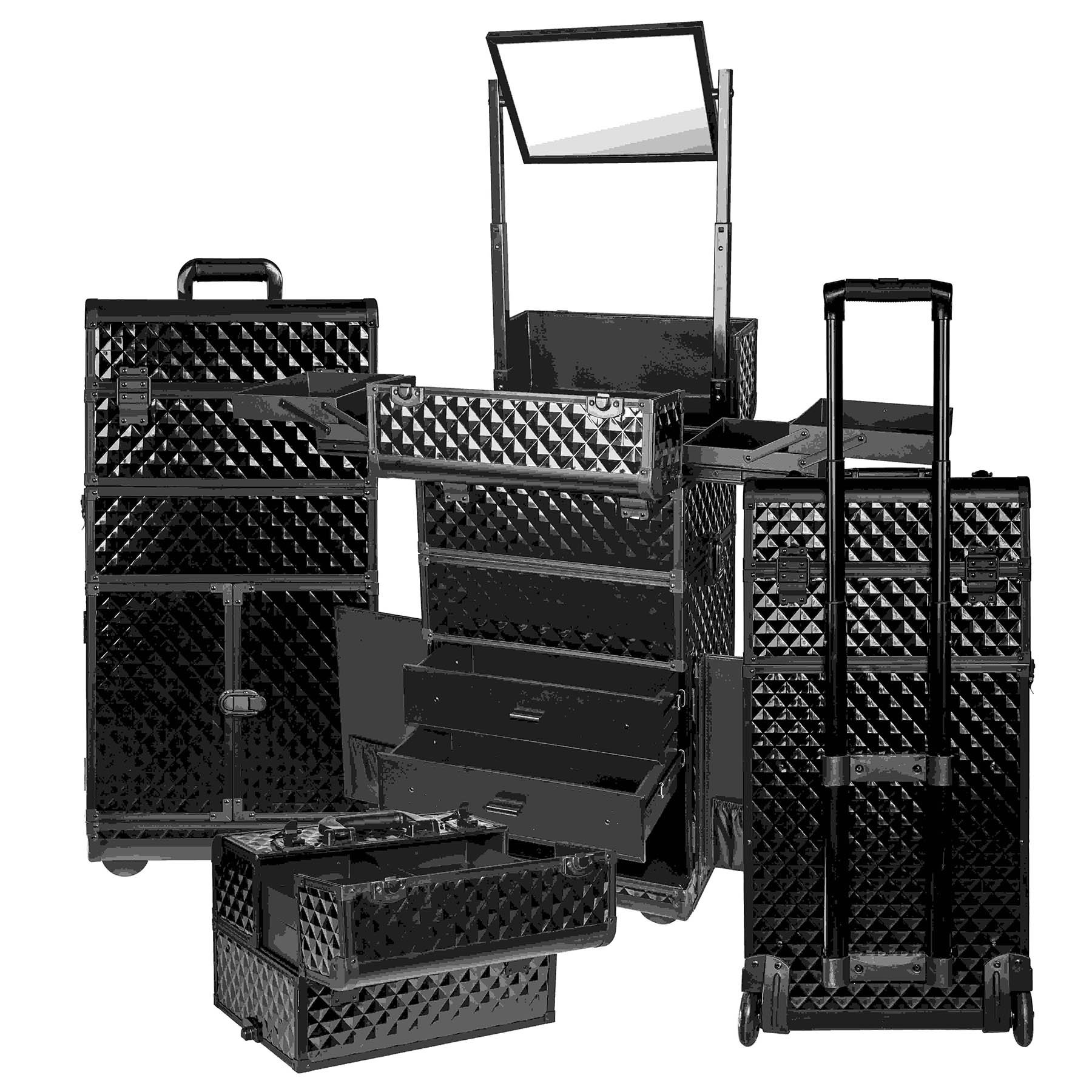 SHANY REBEL Series Pro Makeup Artists Rolling Train Case - Trolley Case - Curious Black Cat