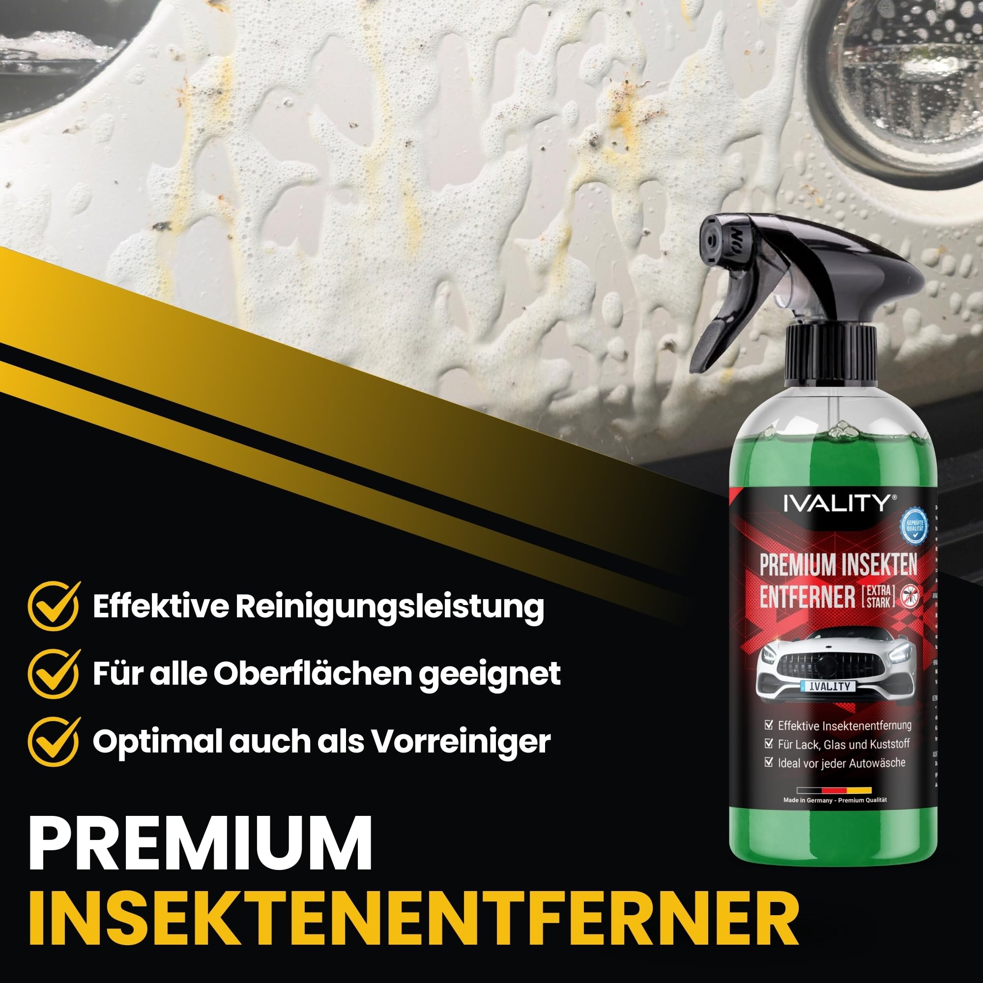 IVALITY® Insektenentferner für Auto 750ml – Sicher und effektiv gegen hartnäckige Insektenrückstände – Insektenreiniger für Auto, Wohnmobil und Motorrad – Flugrostentferner mit Mikrofasertuch 5