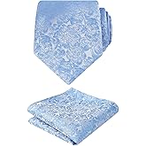 Alizeal Mens 3.15inches Rose Pattern Necktie with Floral Handkerchief Set