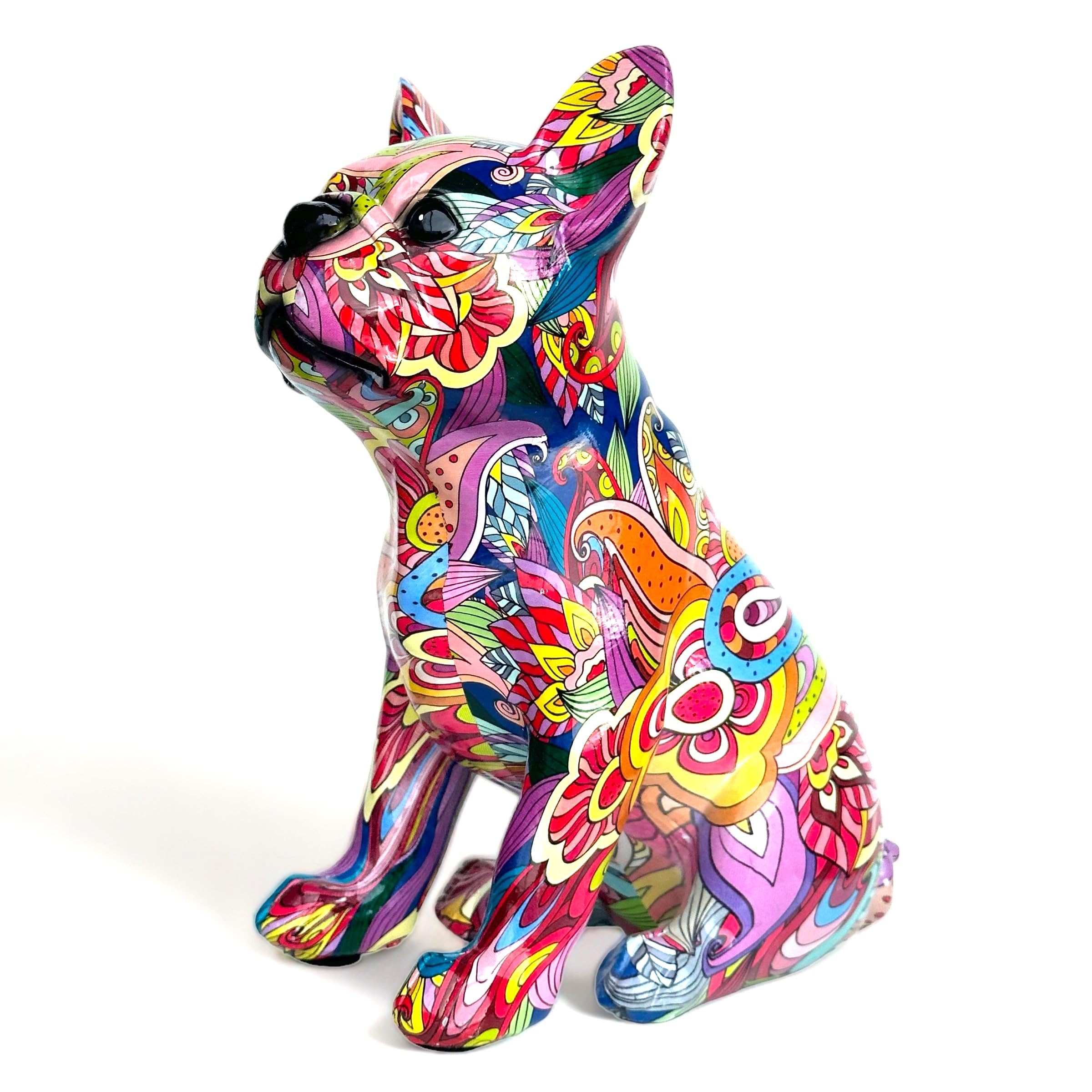 The Leonardo Collection GROOVY ART FRENCH BULLDOG FIGURINE STATUE ORNAMENT, Multicoloured