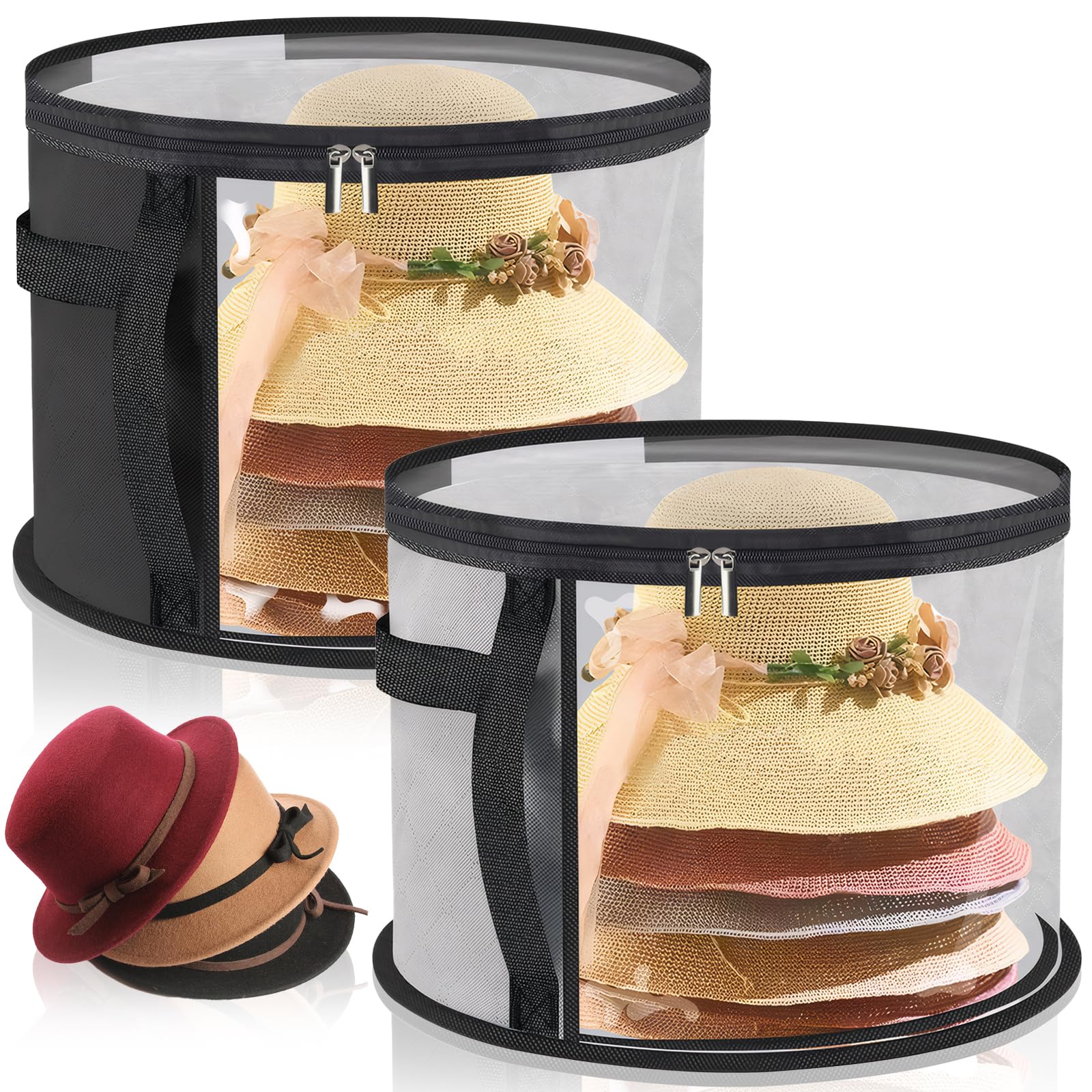 Photo 1 of 2 PCS Hat Boxes for Women Storage, Portable Hat Storage Box, Foldable Design, Dust Proof Non Woven Fabric, Suitable for Wardrobes, Rvs, Travel (Gray + Black)