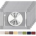 Uolr Placemats Set of 6 Washable&Wipeable Silver Placemats for Dining Table Kitchen Indoor Outdoor Table Mats Heat Resistant Non Slip Woven Vinyl Table Placemats (Grey，6PCS)
