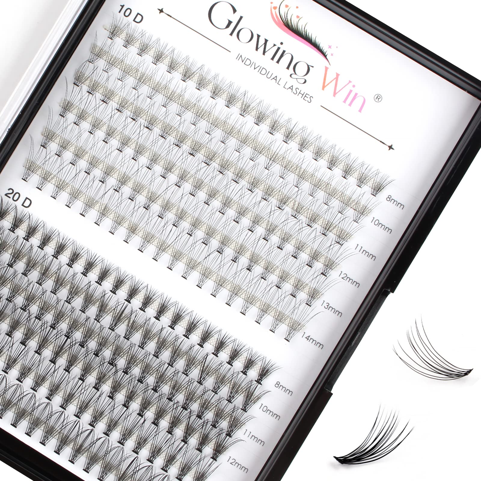 Glowingwin Individual Lashes Cluster Lashes Natural Look False Lashes Individual Eyelashes D Curl 228 PCS DIY Eyelash Extensions At Home(10D+20D Mixed 0.07D Curl 8-14mm)