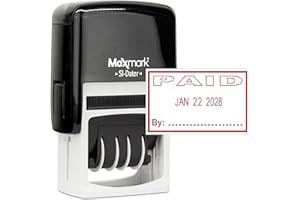 MaxMark Office Self Inking Date Stamp with Phrase Paid - Red Ink