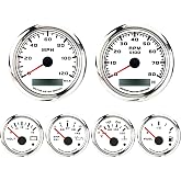 MOTOR METER RACING 85mm 3-3/8" W PRO Series 6 Gauge Set White Dial | Red LED, GPS Speedometer, Tachometer, 52mm, 2-1/16", Volt, Fuel Level, Water Temperature, Oil Pressure, Car, Boat Truck