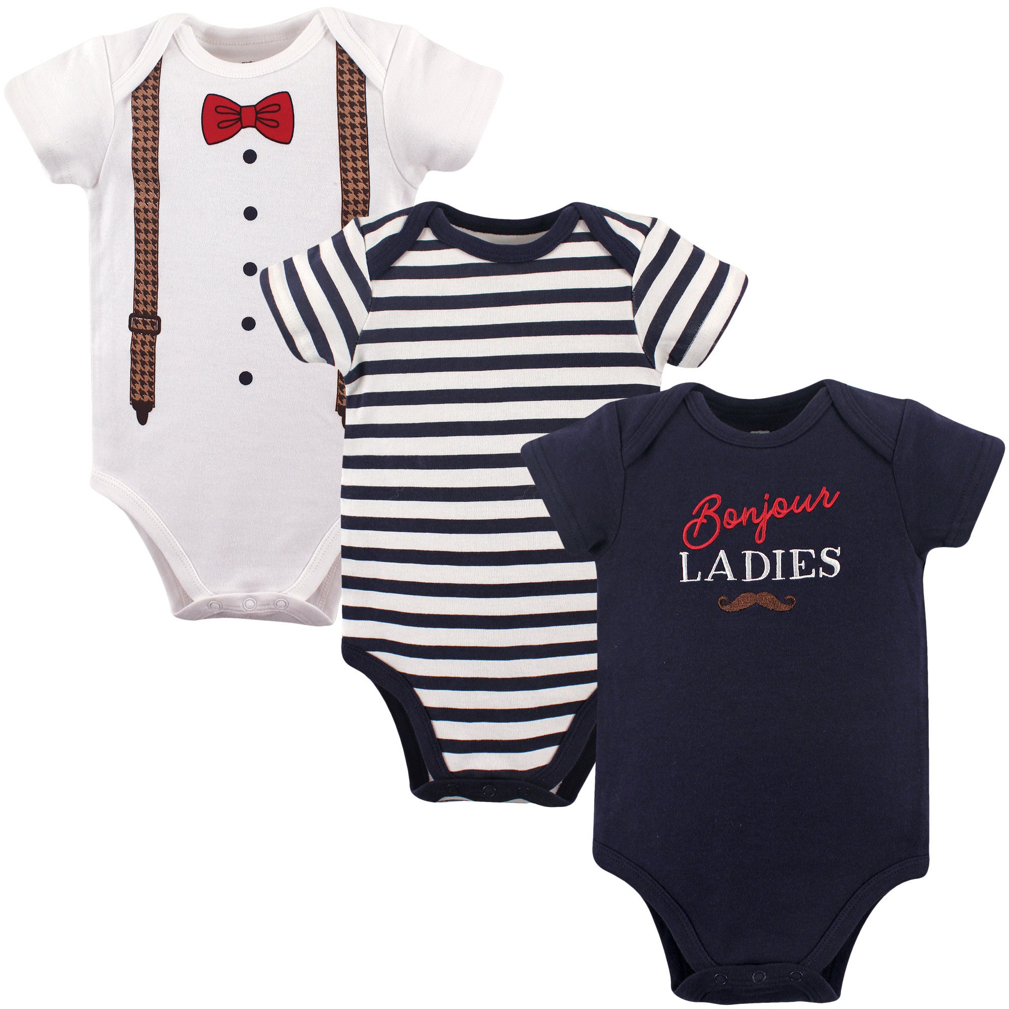 Hudson Baby 51451_Bonjour_6-9M Bodysuit, 6-9 Months (Pack of 3)