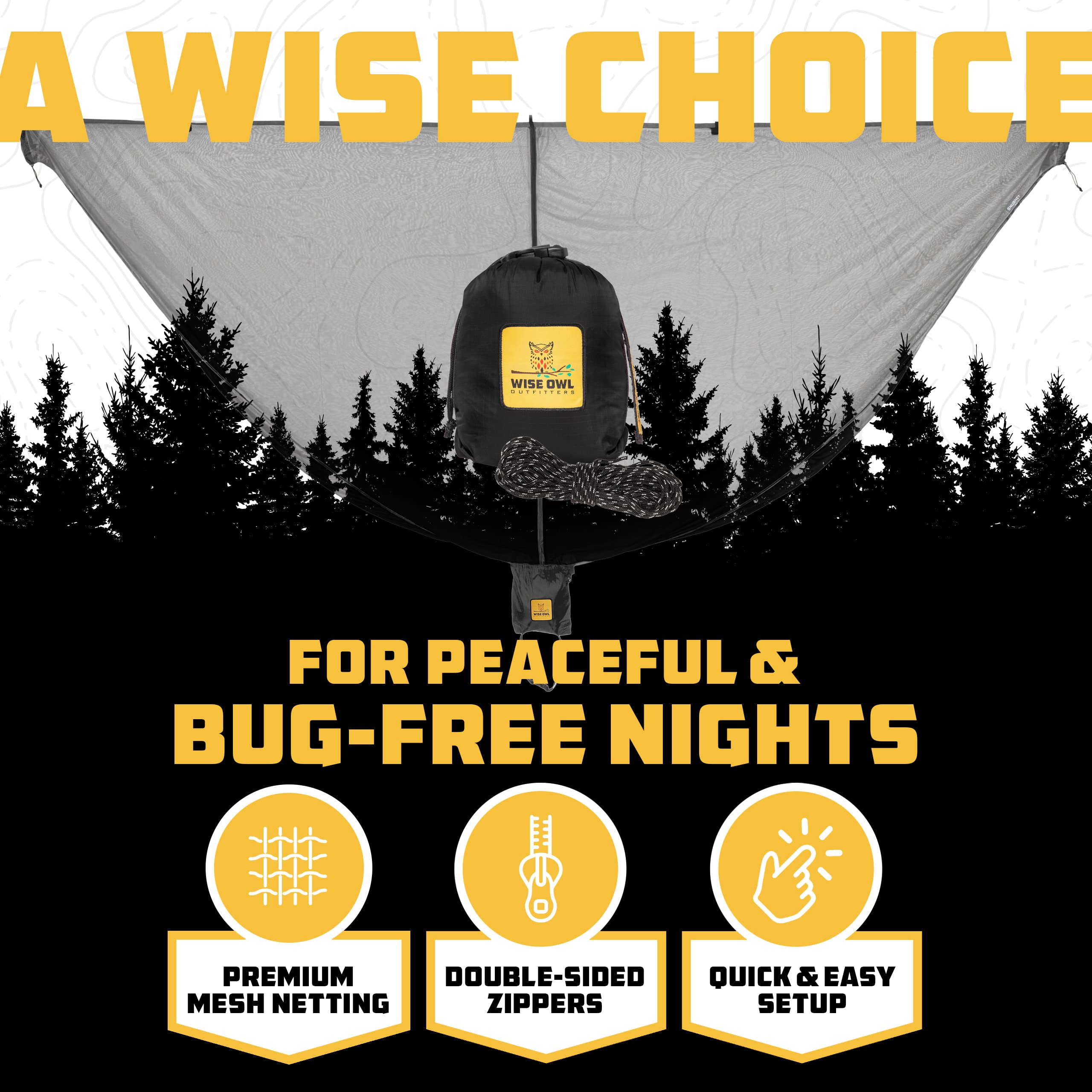 Wise Owl Outfitters Hammock Bug Net – Mosquito Net for Hammock, Lightweight Bug Netting for Camping, Hiking, Backpacking, Forest & Outdoor Use
