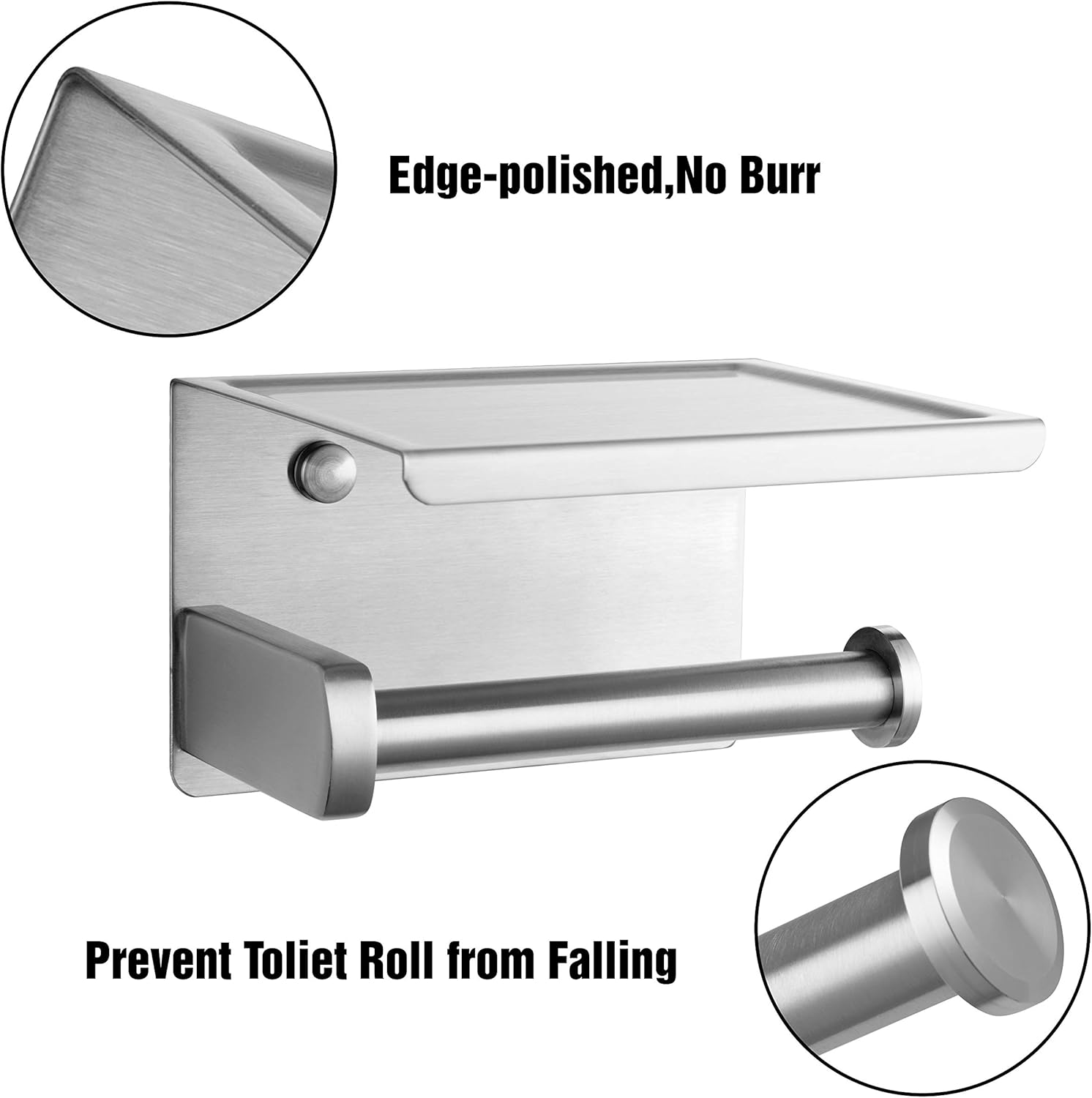Polarduck Toilet Roll Holder, Self Adhesive Toilet Paper Roll Holder with Shelf, Wall Mounted Without Drilling, Polished Stainless Steel: Home & Kitchen