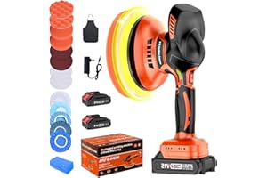 GEVEELIFE Cordless Buffer Polisher, 6 Inch Dual Action Polisher Kit with 2Pcs 21V 3.0Ah Rechargeable Battery, 6 Variable Speed 5500RPM Car Buffer Polisher for Car Detailing, Polishing, Waxing