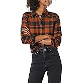 Goodthreads Women's Brushed Flannel Drop-Shoulder Long-Sleeve Shirt Shirt, -Burgundy/Deep Emerald Grid Plaid, S