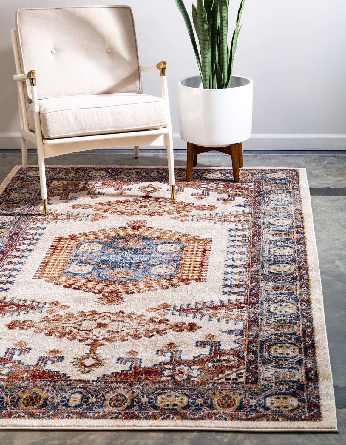 Unique Loom Utopia Collection Area Rug - Larissa (4' 1" x 6' 1" Rectangle, Cream/ Blue) Image