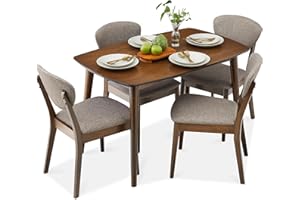 Best Choice Products 5-Piece Dining Set, Compact Mid-Century Modern Table & Chair Set for Home, Apartment w/ 4 Chairs, Padded Seats & Backrests, Wooden Frame - Walnut/Light Gray