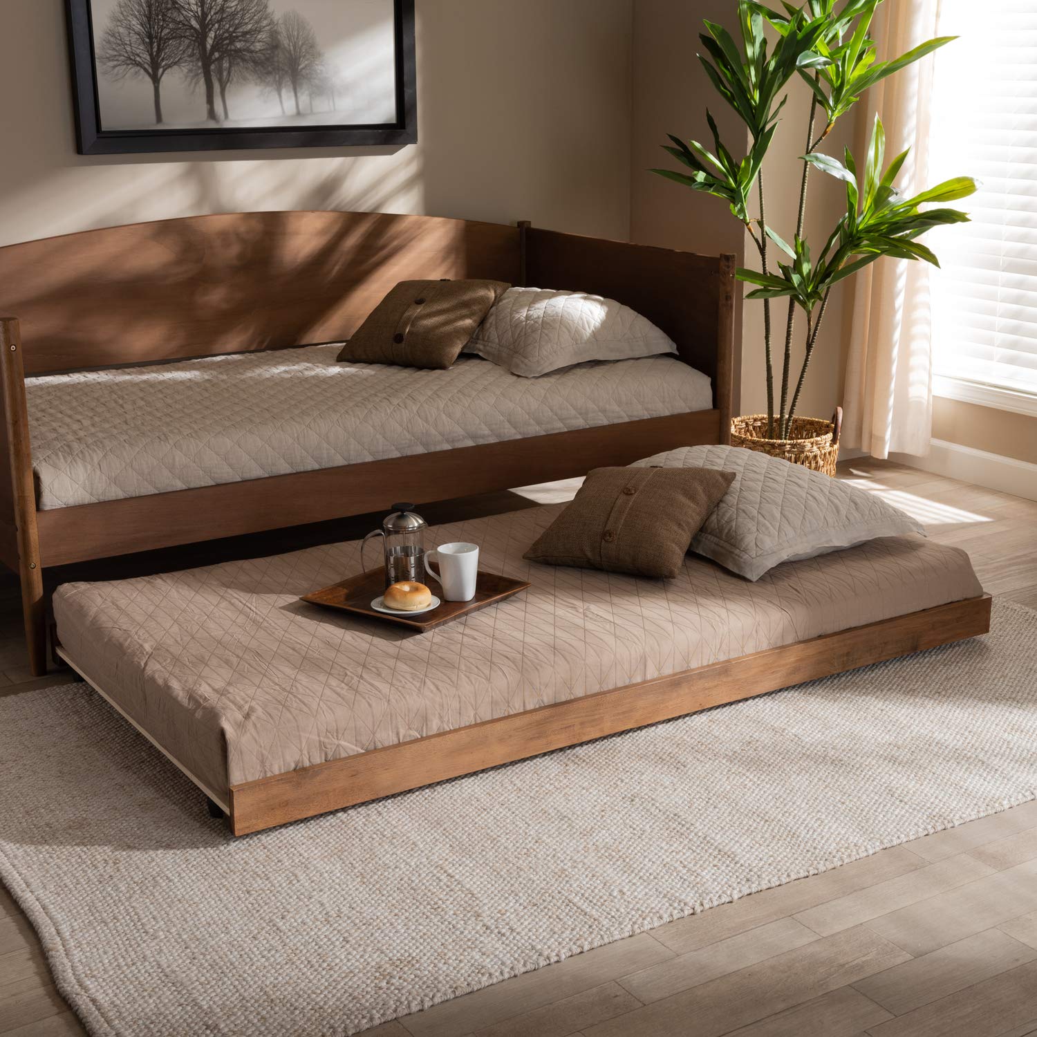 Photo 1 of Baxton Studio Veles Modern and Contemporary Ash Walnut Finished Twin Size Trundle Bed