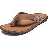 OLUKAI Tuahine Men's Waterproof Leather Sandals, Versatile Beach Flip Flops, Arch Support & Comfort Fit, Lightweight & Durable, Enhanced Grip & Traction