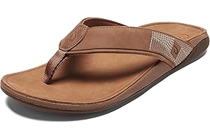 OLUKAI Tuahine Men's Waterproof Leather Sandals, Versatile Beach Flip Flops, Arch Support & Comfort Fit, Lightweight & Durable, Enhanced Grip & Traction