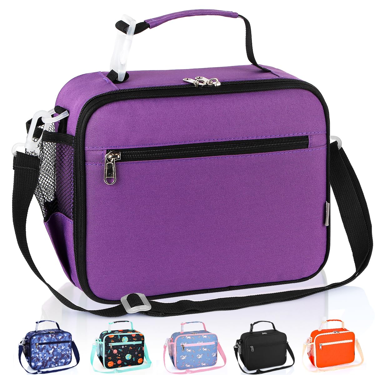 Homtibrm Insulated Lunch Bag, Kids Thermal Cool Bag with Adjustable Strap, Waterproof Lunch Box Bag for Adults Kids Boys Girls Work School Picnic (Purple)