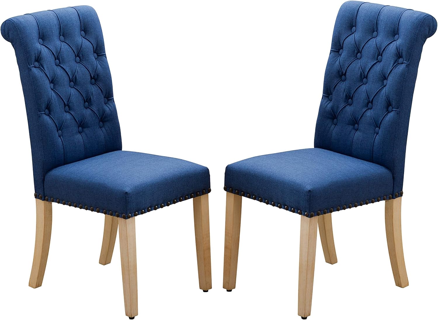 Luxuriour Fabric Dining Chairs, Pekko Kitchen Room with Copper Nails and Solid Wood Legs Set of 2 (Beige+A) - Chairs