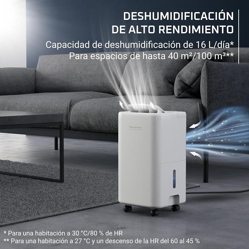 Compacto Extremamente Seco +, Desumidificador 16L/dia para divisões até 40m², secagem da roupa 30% mais rápida, silencioso <40,5dB, 3 modos com temporizador, indicador de humidade, DH5260F0
