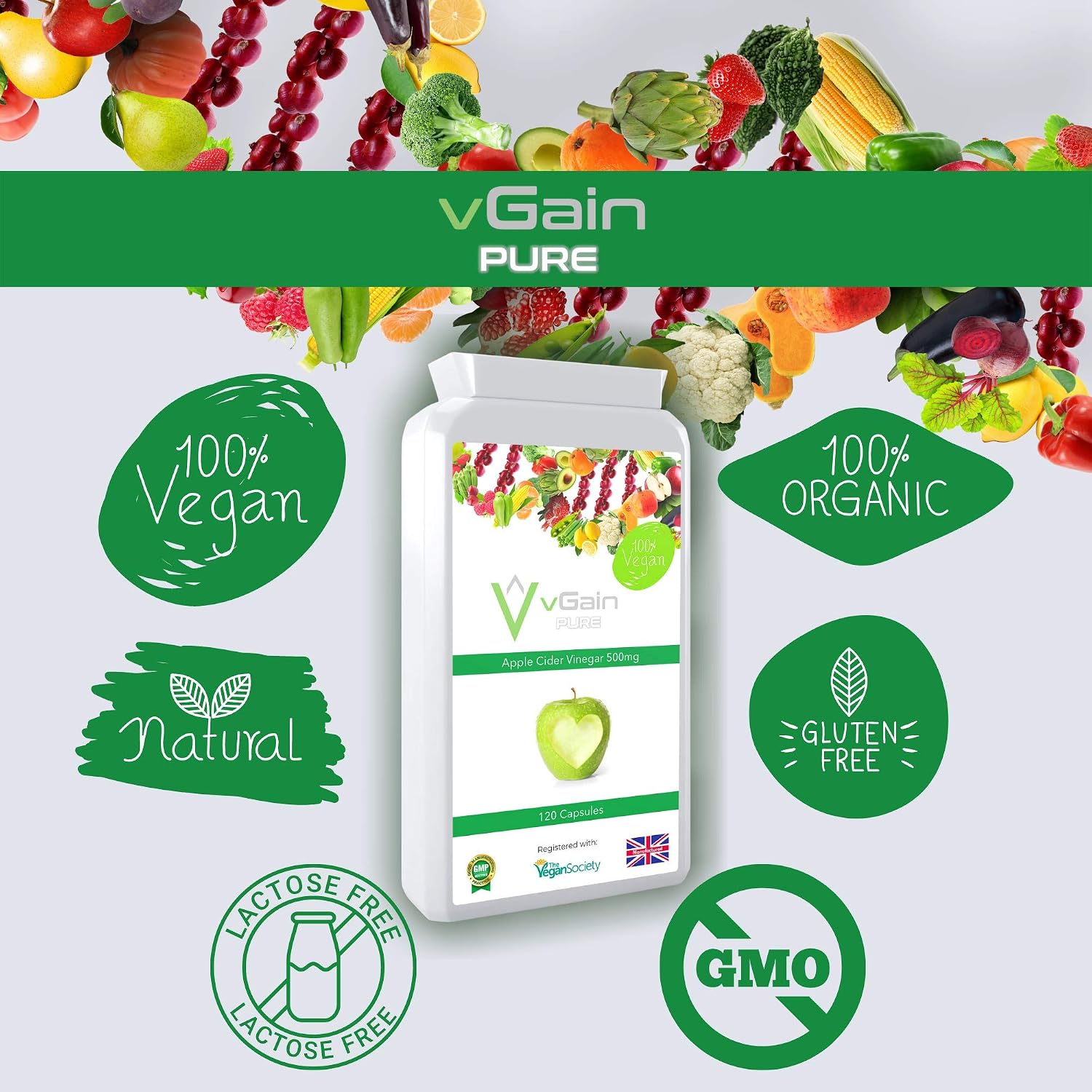 Apple Cider Vinegar Capsules by vGain PURE, Suitable for Vegans and Vegetarians - Image 5
