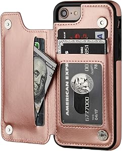 OT ONETOP iPhone 8 Wallet Case with Card Holder, iPhone 7 Case iPhone SE(2020) Wallet Premium PU Leather Kickstand Card Slots,Double Magnetic Clasp and Durable Shockproof Cover 4.7 Inch(Rose Gold)