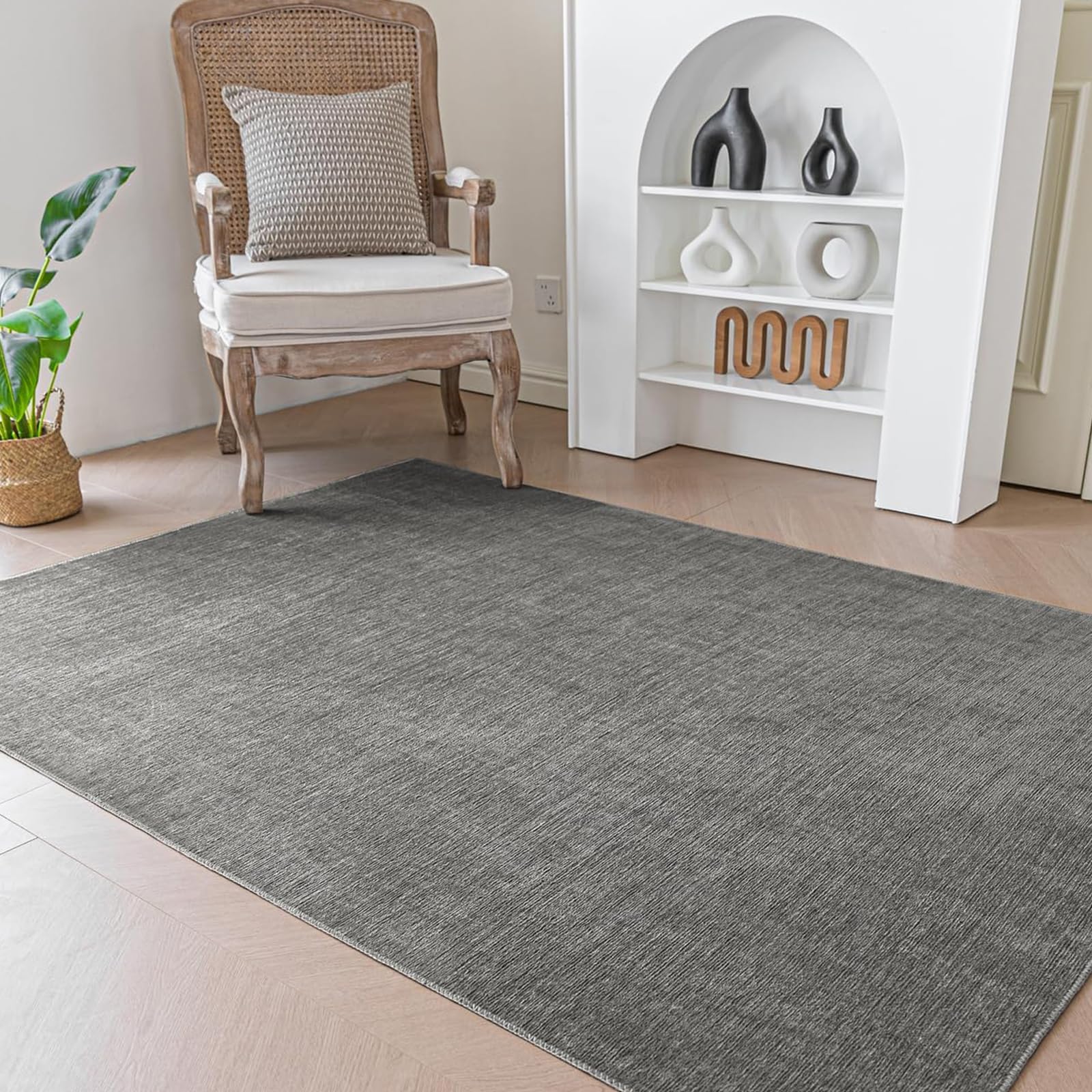 Evitany Small Grey Bedroom Rug Anti-Slip Soft Rugs Washable Area Rugs for Bedroom Kitchen Lounge(Dark Grey,60x90 cm)