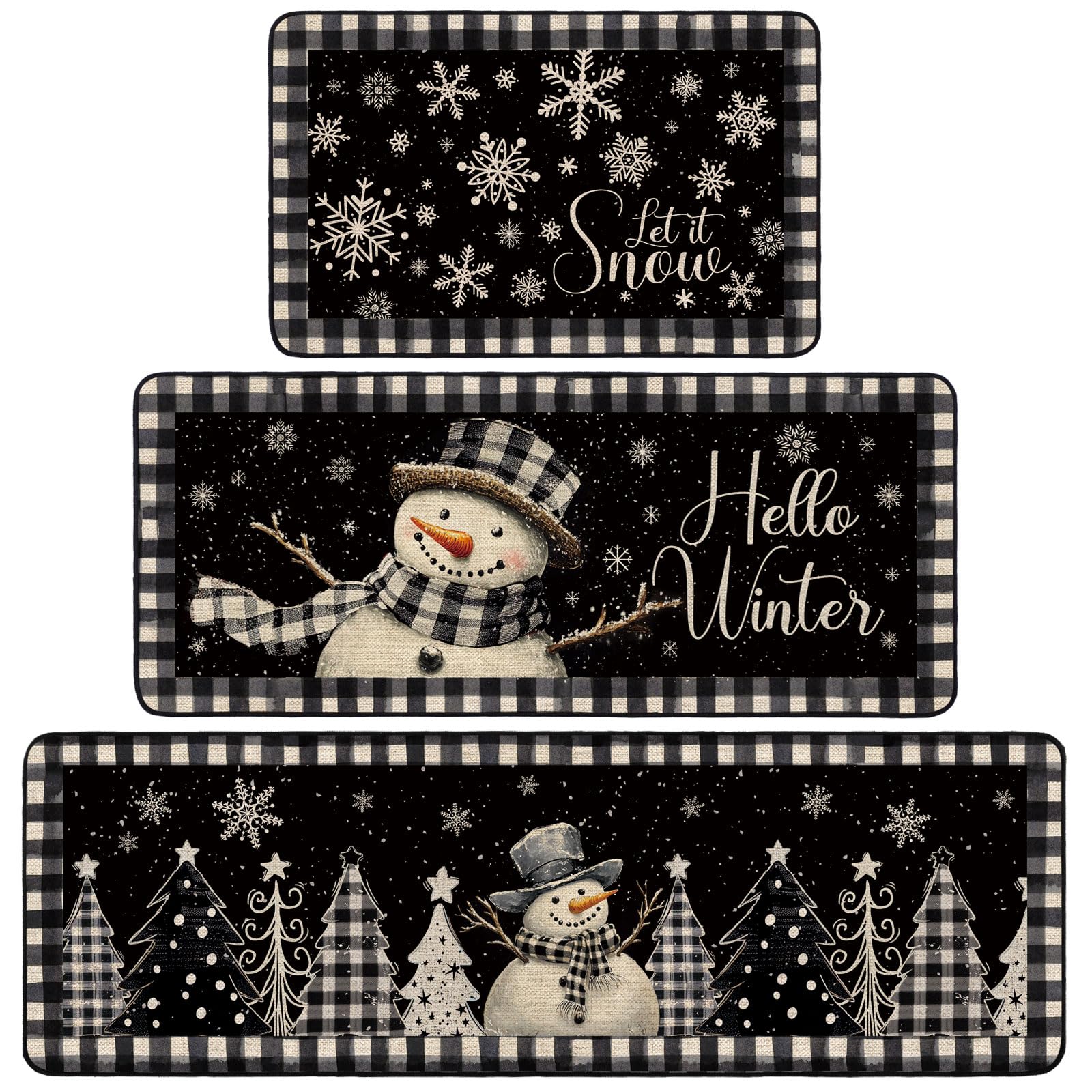 Photo 1 of Drydiet 3 Pcs Christmas Kitchen Rugs Non Slip Winter Floor Mat for Kitchen Floor Hallway Laundry Sink and Bathroom, 20"x32" 20"x47", 20"x59"