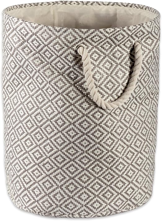 Amazon Com Dii Geo Diamond Woven Paper Laundry Hamper Or Storage Bin Small Round Gray Home Kitchen