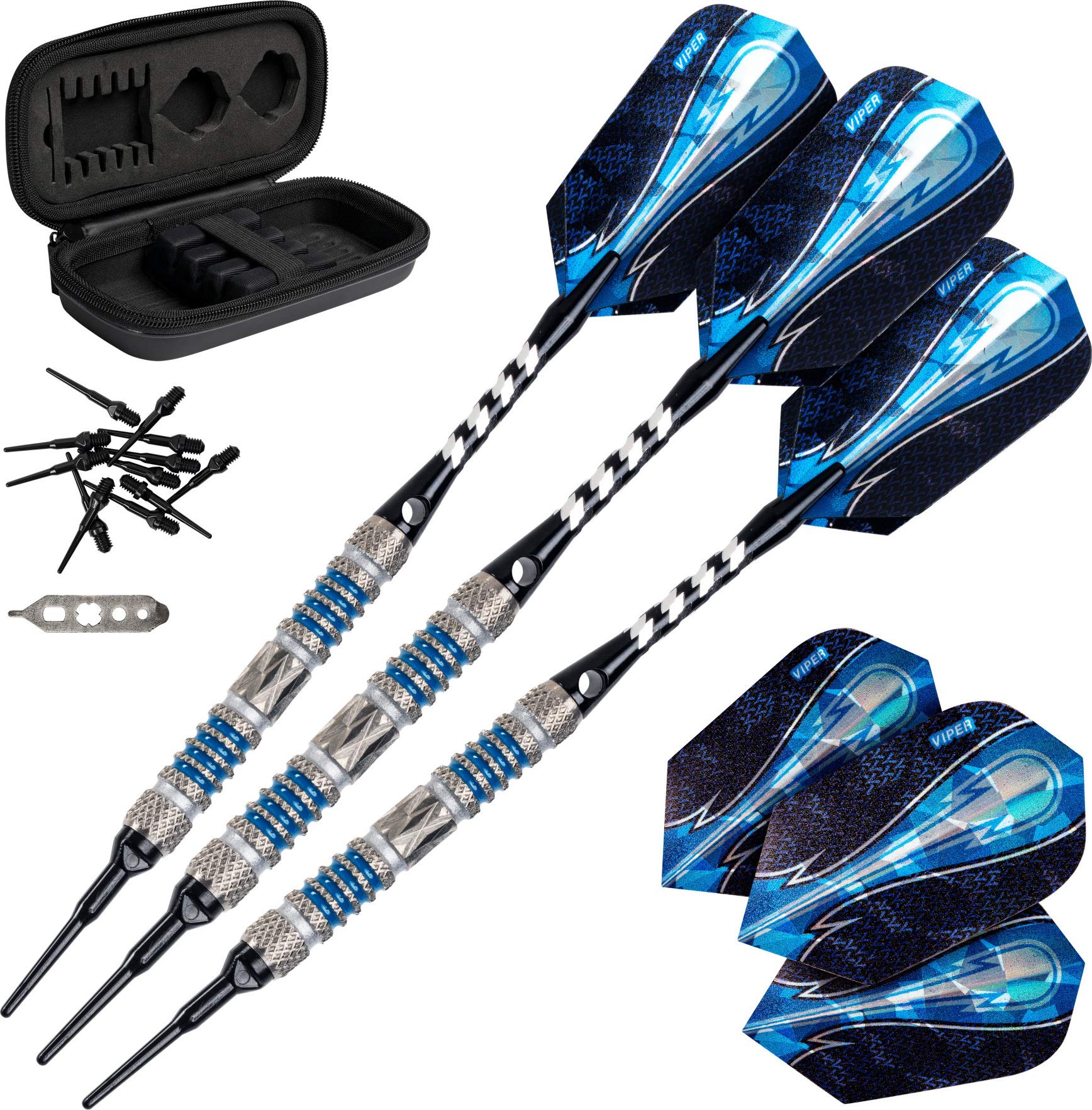 Viper Astro 80% Tungsten Soft Tip Darts with Storage/Travel Case, Blue Rings, 16 Grams