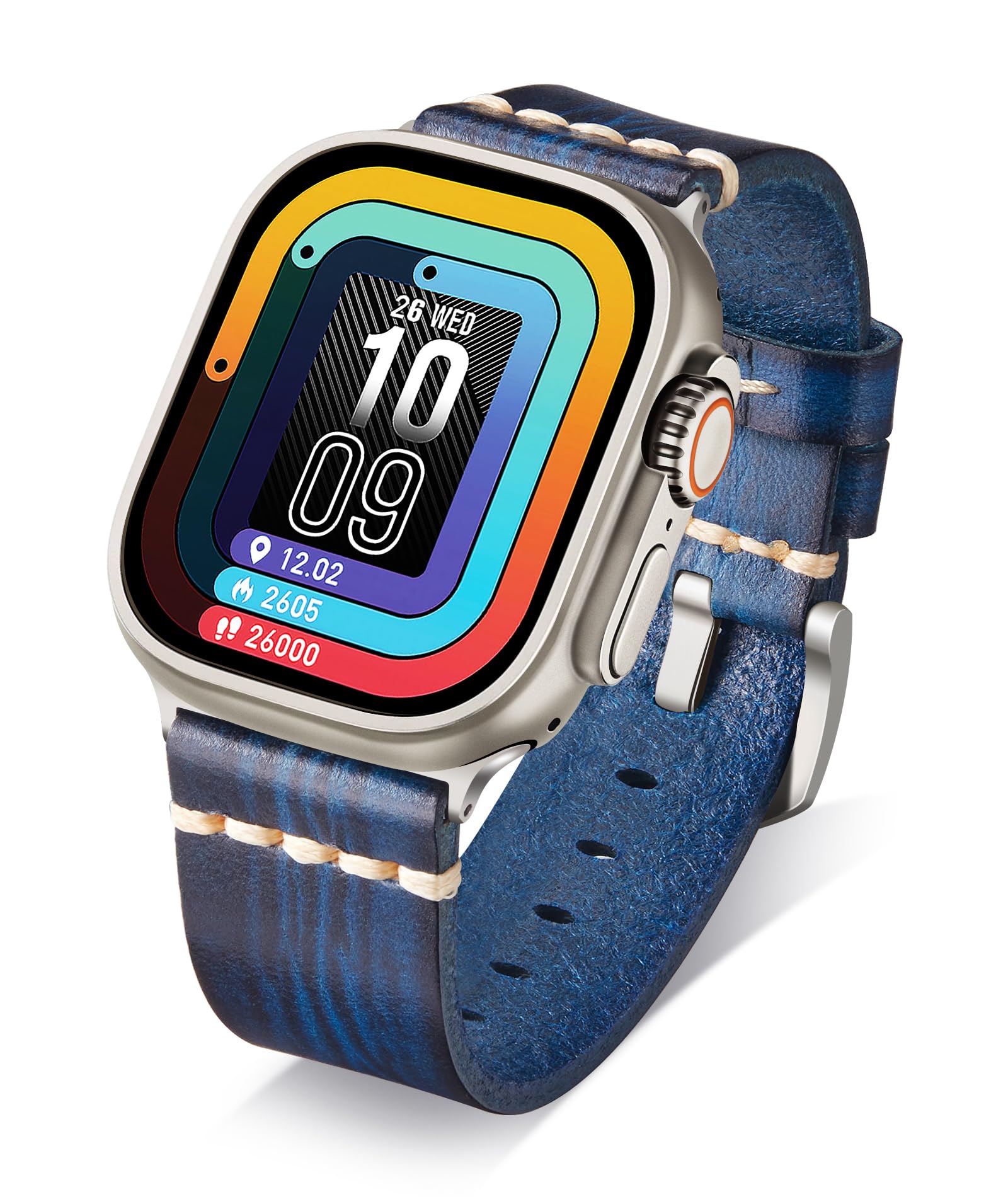 BINLUN Leather Strap Compatible with Apple Watch 38mm 40mm 41mm 42mm 44mm 45mm 46mm 49mm Retro Band Compatible with iWatch Series 11 10 9 8 7 6 5 4 3 2 1 SE SE2 SE3 Ultra Ultra2 Ultra3, 49mm, Blue