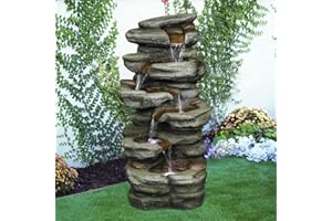 Naturefalls 30.7inches Outdoor Water Fountain - 6-Tiers Rock Waterfall Fountain with Led Lights for Home Garden Decor