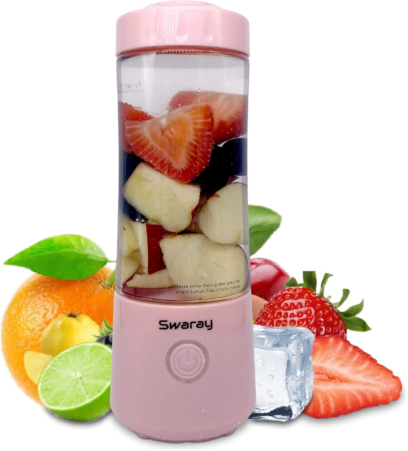 Swaray Portable Blender, 13.5 Oz Personal Size Blender, Juicer Cup for Juice, Crushed Ice, Smoothies and Shakes, 4000mAh USB Rechargeable with Six Blades, Mini Blender for Travel, Gym, Sports, Office, and Outdoors (Pink)