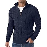 Askdeer Men's Quarter Zip Sweater Cable Knit Pullover Sweaters Mock Neck Classic Casual Polo Sweatshirt