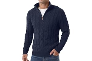 Askdeer Men's Quarter Zip Sweater Cable Knit Pullover Sweater Classic Casual Mock Neck Sweaters