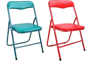 Elevon Pack of 2 Steel Frame Metal Foam Padded Folding Chairs for Kids, Green/Red