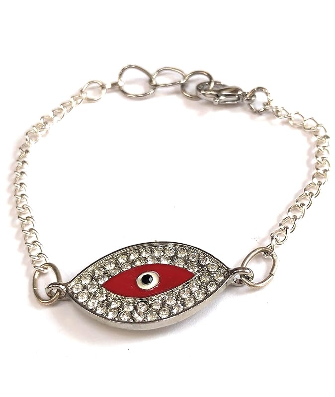 Evil Eye Bracelet in Red with Crystal Embellishment Handmade