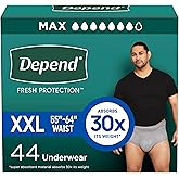 Depend Fresh Protection Adult Diapers, Incontinence Underwear for Men, Disposable, Maximum, Extra-Extra-Large, Grey, 44 Count (2 Packs of 22), Packaging May Vary