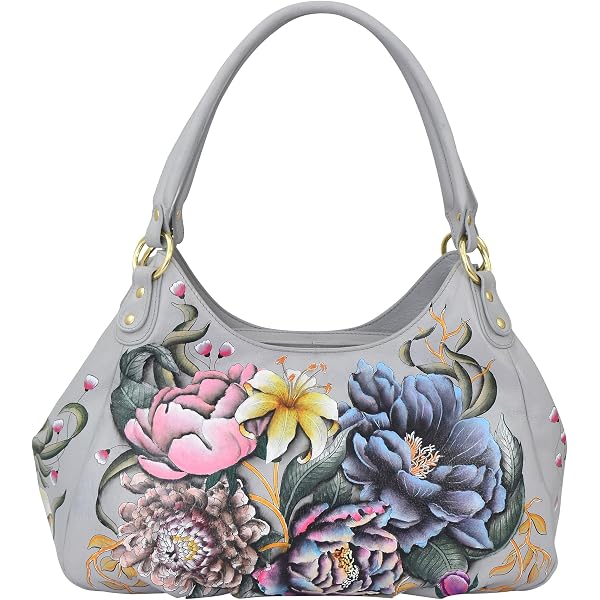 Anuschka Hand-Painted Leather Hobo Bag – Large, Garden Panther Design, Adjustable Strap, Top Zip Closure - View #6