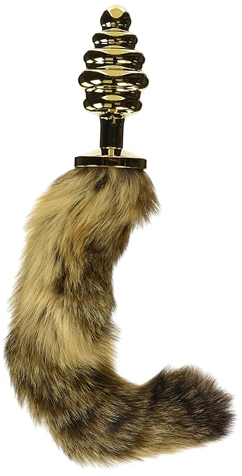 EasyToys Fetish Collection - Golden Gerippter Analplug 8 cm - Mit Brauner 32 cm Fuchsswanz Plug - Geeignet für ein spannendes