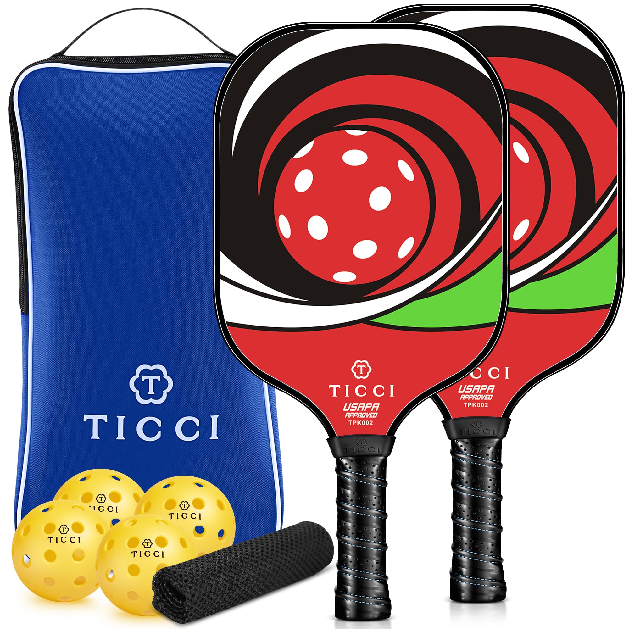 Photo 1 of T TICCI Pickleball Paddles Set of 2, USAPA Approved Fiberglass Pickle Ball Paddles with 4 Pickleballs, Lightweight Rackets for Adults & Kids, Includes Carry Bag & Net Bag for Men, Women, Beginners,