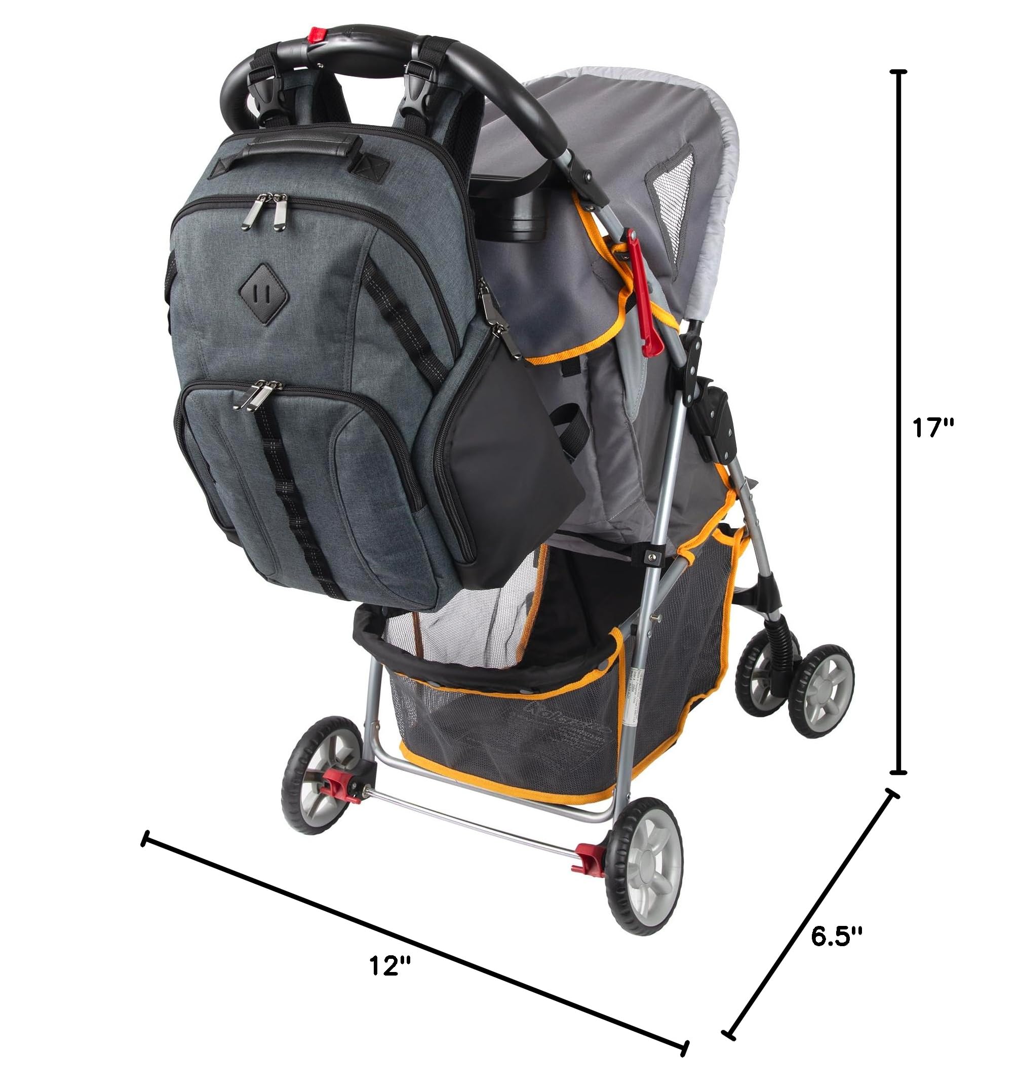 Baby Essentials Super Cooler Dual Compartment Diaper Bag Backpack with Portable Changing Pad, Stroller Straps, Insulated Bottle Compartment (Grey/Black)