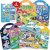 Jelly Sticker Books for Toddlers 2-4 Years, 6 Sets Reusable Sticker Books for Toddlers 1-3, Travel Toys Stickers Activity Book for Kids 2 3 4 5 6 Years Old Girls Boys Gifts (6Sets-Collection)
