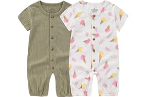 Ruliby Baby Girl Romper Button Jumpsuit Summer Infant Boy Clothes for 0-24 Months