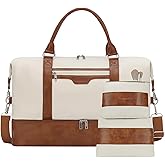 Oeihuivt Weekender Bags for Women - 21 Inch Large Travel Duffel Bag 2-Piece Set with Shoe Compartment, Heavy-Duty Canvas Leather Carry On Overnight Tote