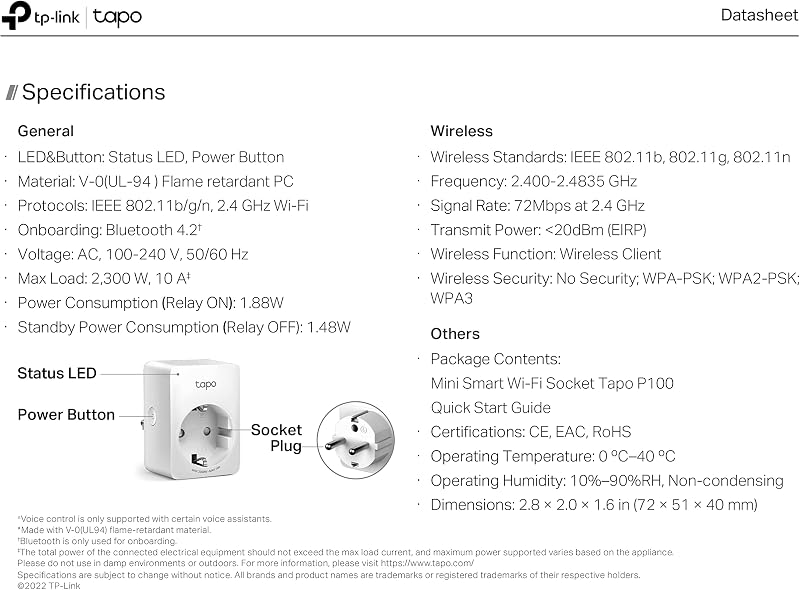 TP-Link Tapo P100 WLAN Smart Steckdose, Smart Home WiFi Steckdose, Alexa Zubehör, funktioniert mit Alexa, Google Home, App gesteuert, Sprachsteuerung, Fernzugriff, Kein Hub notwendig, Mini, Weiß