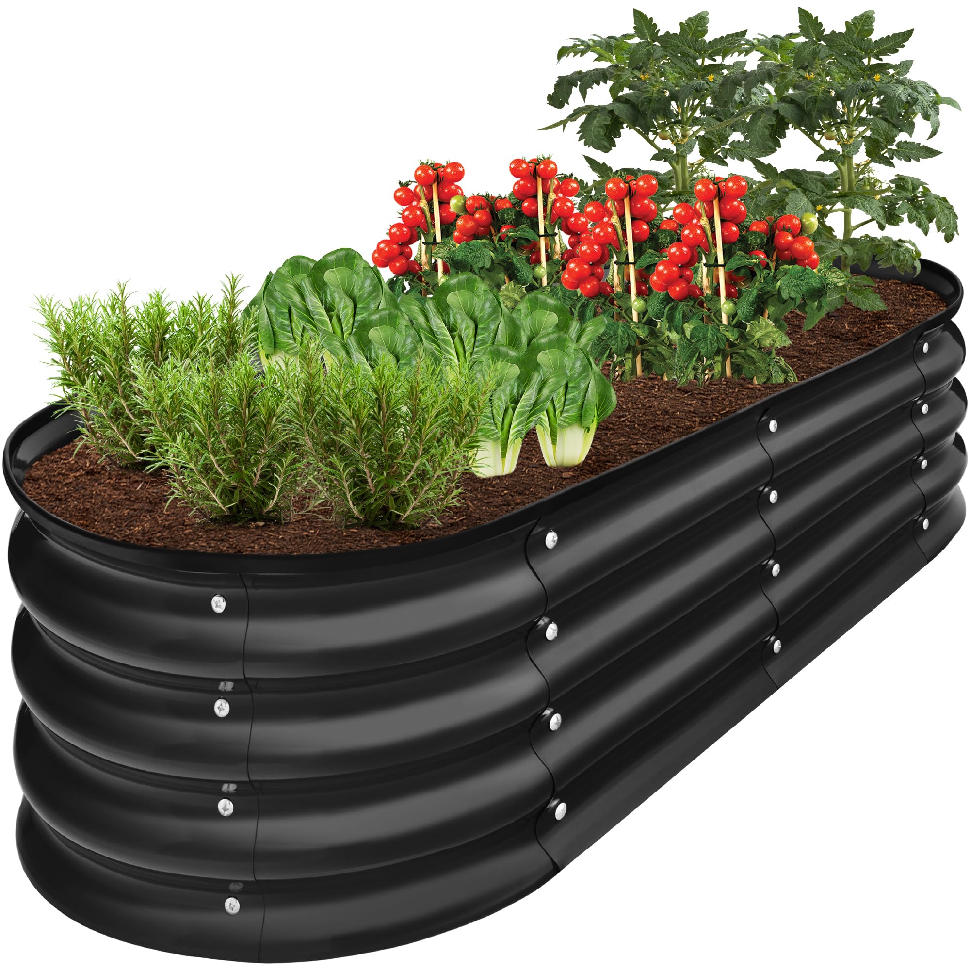 Best Choice Products 4x2x1ft Outdoor Metal Raised Garden Bed Outdoor, Oval Deep Root Planter Box for Vegetables, Flowers, & Herbs, 51 Gallon Capacity, Rubber Edge Guard, 100% Non-Toxic - Black Image