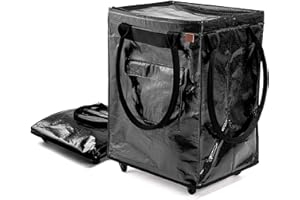 CleverMade Large Laundry Basket Hamper Bag, 90l Portable Collapsible Cart with Wheels, Heavy Duty Storage Organizer for Clothes & Groceries, Rolling Utility Tote with 75 lb Capacity, Foldable, Onyx