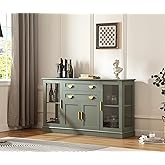 FOREST GRAVITY 58.27'' Buffet Cabinet with 2 Drawers,LED and Adjustable Shelves,Large Glass Door Coffee Bar Cabinet with Stor