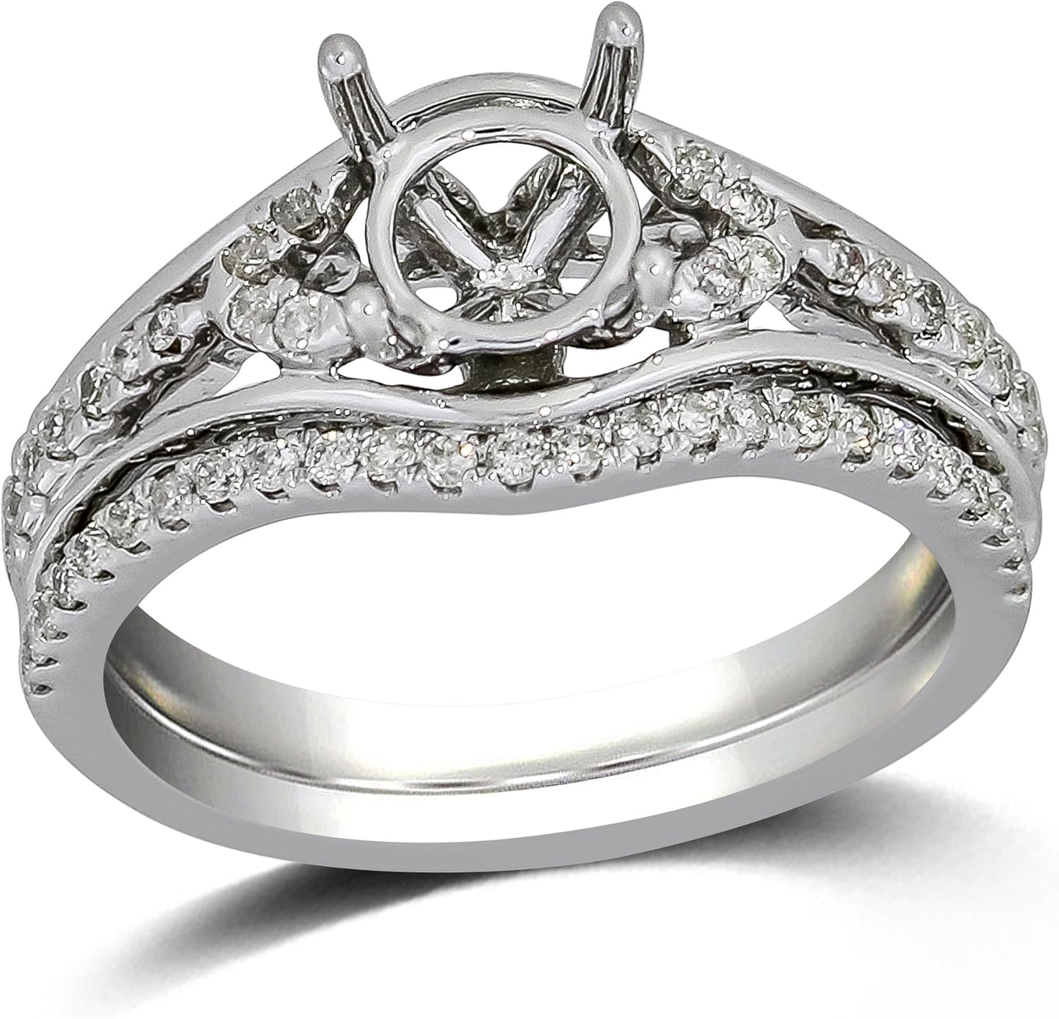 14K White Gold Round Wedding Ring Set (0.32 ctw, HI Color, I2I3 Clarity) Jewelry